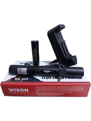 Wison WS-503 Profesyonel Yeşil Lazer | Full Metal Gövde – Mercekli Başlık – Anahtarlı Güvenlik Sistemi – 18650 Pil Dahil