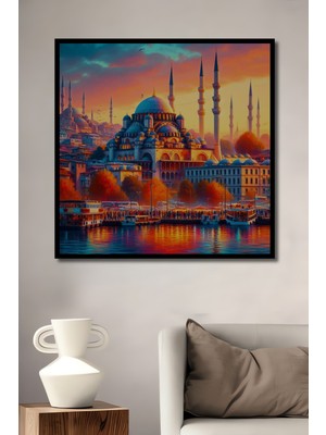 Teona Ahşap Çerçeve Görünümlü Istanbul Manzarası Ahşap Mdf Dekoratif Ev Duvar Tablo Dikdörtgen Ev Duvar Tablo
