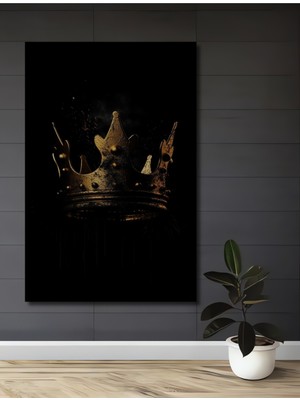 Teona Ahşap Çerçeve Görünümlü Altın Taç Dekoratif Ahşap Mdf Işyeri Duvar Tablo Dikdörtgen Işyeri Duvar Tablo