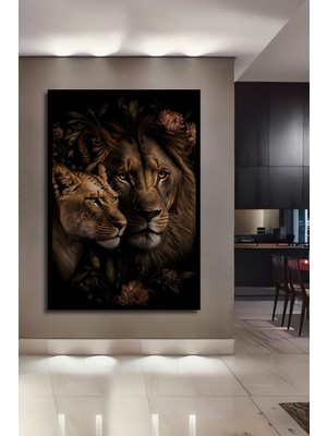 Teona Ahşap Çerçeve Görünümlü Aslan Aşkı Dekoratif Ahşap Mdf Işyeri Duvar Tablo Dikdörtgen Işyeri Duvar Tablo
