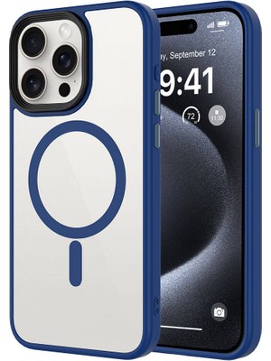 iPhone 15 Pro Max Uyumlu Mat Arka Yüzey Wireless Şarj Özellikli Aden Flet Magsafe Kapak-Midnight
