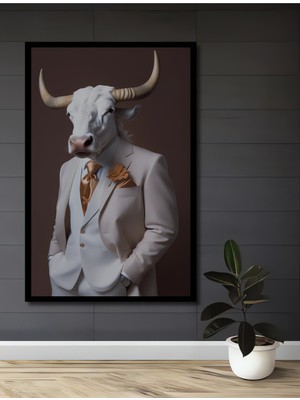 Teona Ahşap Çerçeve Görünümlü Boğa Adam Dekoratif Ahşap Mdf Işyeri Duvar Tablo Dikdörtgen Işyeri Duvar Tablo
