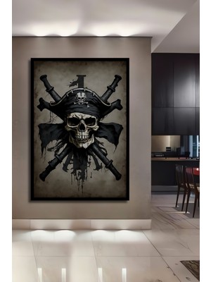 Teona Ahşap Çerçeve Görünümlü Korsan Kafatası Dekoratif Ahşap Mdf Ev Duvar Tablo Dikdörtgen Ev Duvar Tablo
