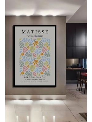 Teona Ahşap Çerçeve Görünümlü Matisse Stilize Botanikal Desen Dekoratif Ahşap Mdf Tablo Dikdörtgen Tablo