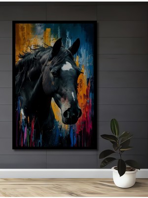 Teona Ahşap Çerçeve Görünümlü Soyut At Sanatı Dekoratif Ahşap Mdf Ev Duvar Tablo Dikdörtgen Ev Duvar Tablo