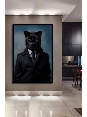 Teona Ahşap Çerçeve Görünümlü Panter Zarafeti Dekoratif Ahşap Mdf Ev Duvar Tablo Dikdörtgen Ev Duvar Tablo