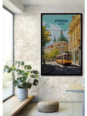 Teona Ahşap Çerçeve Görünümlü Viyana Sokakları Dekoratif Ahşap Mdf Ev Duvar Tablo Dikdörtgen Ev Duvar Tablo