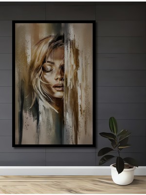 Teona Ahşap Çerçeve Görünümlü Soyut Sanat Kadın Portresi Dekoratif Ahşap Mdf Tablo Dikdörtgen Tablo