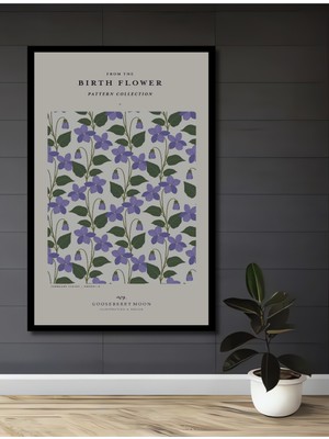 Teona Ahşap Çerçeve Görünümlü Mor Çiçekler Ahşap Mdf Dekoratif Ev Duvar Tablo Dikdörtgen Ev Duvar Tablo