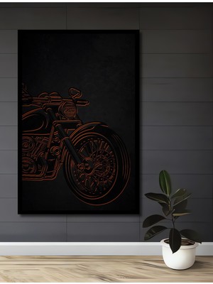 Teona Ahşap Çerçeve Görünümlü Motorsiklet Temalı Dekoratif Ahşap Mdf Ev Duvar Tablo Dikdörtgen Ev Duvar Tablo