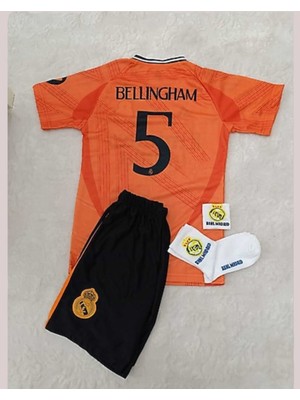 Feel Style R.e.a.l M. 2024-25 Yeni Sezon Jude Bellingham Deplasman Çocuk Forması 4'lü Set (Orange-Armalı)
