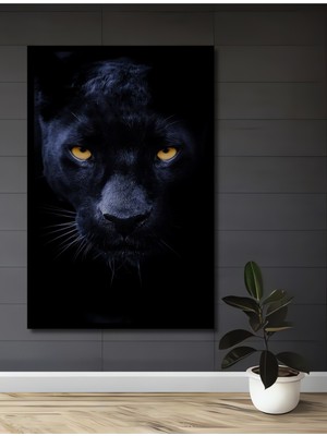Teona Ahşap Çerçeve Görünümlü Kara Panter Ahşap Mdf Dekoratif Ev Duvar Tablo Dikdörtgen Ev Duvar Tablo