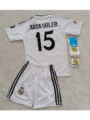 Feel Style R.madridd 2024/25 Yeni Sezon A.r.d.a-G.ü.l.e.r Iç Saha Beyaz Çocuk Forması (Armalı Set)