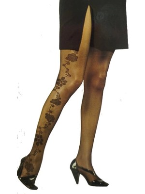 Beruflic Bali Bayan Desenli Külotlu Çorap Manolya Siyah 2