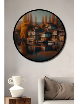 Teona Ahşap Çerçeve Görünümlü Sonbahar Masalı Ahşap Mdf Dekoratif Ev Duvar Tablo Yuvarlak Ev Duvar Tablo