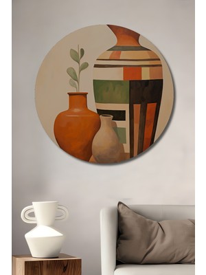 Teona Ahşap Soyut Üç Vazo Dekoratif Ahşap Mdf Ev/işyeri Duvar Tablo Yuvarlak Ev/işyeri Duvar Tablo
