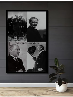 Teona Ahşap Çerçeve Görünümlü Atatürk Yaşasın Cumhuriyet Ahşap Mdf Dikdörtgen Dekoratif Ev,iş Yeri Duvar Tablo