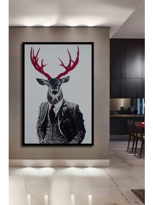 Teona Ahşap Çerçeve Görünümlü Geyik Adam Dekoratif Ahşap Mdf Işyeri Duvar Tablo Dikdörtgen Işyeri Duvar Tablo