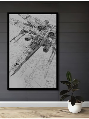 Teona Ahşap Çerçeve Görünümlü Star Wars X-Wing Ahşap Mdf Dekoratif Ev Duvar Tablo Dikdörtgen Ev Duvar Tablo