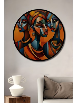 Teona Ahşap Çerçeve Görünümlü Soyut Sanat Kadınlar Dekoratif Ahşap Mdf Ev Duvar Tablo Yuvarlak Ev Duvar Tablo