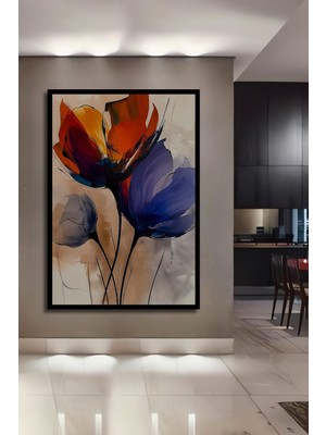Teona Ahşap Çerçeve Görünümlü Renkli Çiçekler Soyut Sanat Ahşap Mdf Dekoratif Tablo Dikdörtgen Tablo