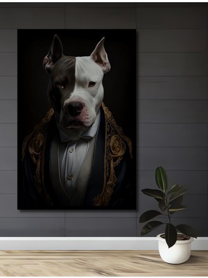 Teona Ahşap Çerçeve Görünümlü Kraliyet Stili Şık Pitbull Ahşap Mdf Dekoratif Tablo Dikdörtgen Tablo
