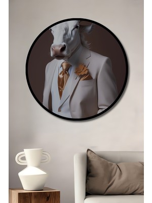 Teona Ahşap Çerçeve Görünümlü Boğa Adam Dekoratif Ahşap Mdf Işyeri Duvar Tablo Yuvarlak Işyeri Duvar Tablo