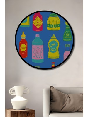 Teona Ahşap Çerçeve Görünümlü Renkli Pop Art Ahşap Mdf Dekoratif Ev Duvar Tablo Yuvarlak Ev Duvar Tablo