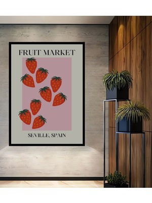 Teona Ahşap Çerçeve Görünümlü Çilek Pazarları Dekoratif Ahşap Mdf Ev Duvar Tablo Dikdörtgen Ev Duvar Tablo