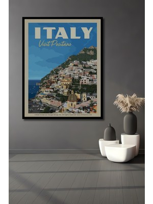 Teona Ahşap Çerçeve Görünümlü Italya Positano Ahşap Mdf Dekoratif Ev Duvar Tablo Dikdörtgen Ev Duvar Tablo