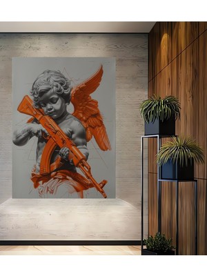 Teona Ahşap Melek ve Tüfek Dekoratif Ahşap Mdf Tablo