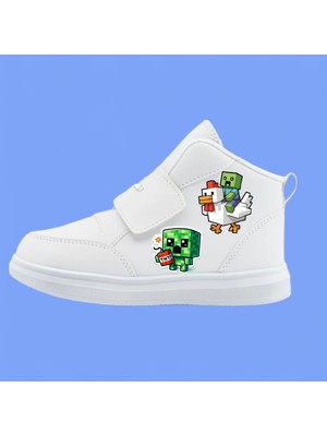 Lias Shoes Kare Kare Yeşil Karakterler Baskılı Beyaz Bantlı Çocuk Bot