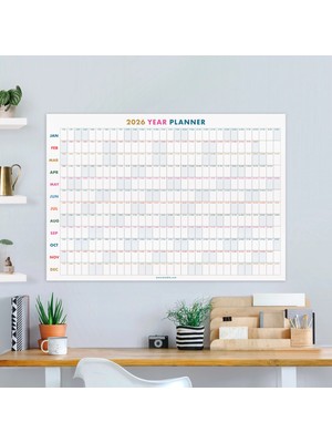 Bi'aldım 2026 Yıllık Planlayıcı Duvar Takvimi, 2026 Yıllık Duvar Takvimi, Rengarenk Minimalist Tasarım