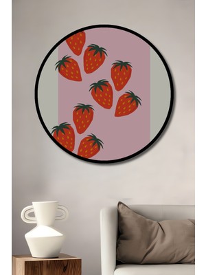 Teona Ahşap Çerçeve Görünümlü Çilek Pazarları Dekoratif Ahşap Mdf Ev Duvar Tablo Yuvarlak Ev Duvar Tablo