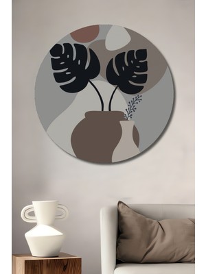 Teona Ahşap Soyut Bitki Vazo Dekoratif Ahşap Mdf Ev/işyeri Duvar Tablo Yuvarlak Ev/işyeri Duvar Tablo