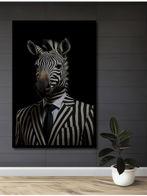 Teona Ahşap Çerçeve Görünümlü Zebra Adam Dekoratif Ahşap Mdf Işyeri Duvar Tablo Dikdörtgen Işyeri Duvar Tablo