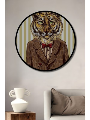 Teona Ahşap Çerçeve Görünümlü Kaplan Şıklığı Dekoratif Ahşap Mdf Ev Duvar Tablo Yuvarlak Ev Duvar Tablo