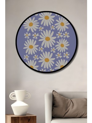 Teona Ahşap Çerçeve Görünümlü Papatya Çiçek Pazarı Dekoratif Ahşap Mdf Ev Duvar Tablo Yuvarlak Ev Duvar Tablo
