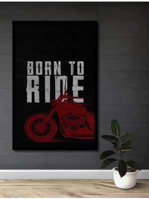 Teona Ahşap Çerçeve Görünümlü Born To Ride Motosiklet Ahşap Mdf Ev Duvar Tablo Dikdörtgen Ev Duvar Tablo