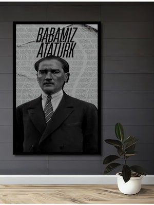 Teona Ahşap Çerçeve Görünümlü Atatürk Ahşap Mdf Dekoratif Işyeri Duvar Tablo Dikdörtgen Işyeri Duvar Tablo