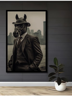 Teona Ahşap Çerçeve Görünümlü At Adam Şehirde Dekoratif Ahşap Mdf Ev Duvar Tablo Dikdörtgen Ev Duvar Tablo