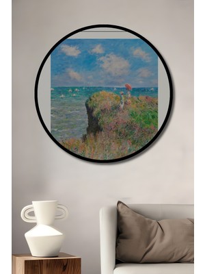 Teona Ahşap Çerçeve Görünümlü Claude Monet Manzara Tabloları Ahşap Mdf Dekoratif Tablo Yuvarlak Tablo