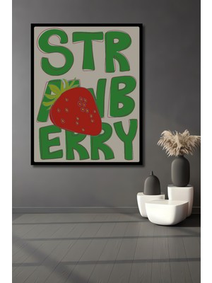 Teona Ahşap Çerçeve Görünümlü Çilek Temalı Dekoratif Ahşap Mdf Ev Duvar Tablo Dikdörtgen Ev Duvar Tablo