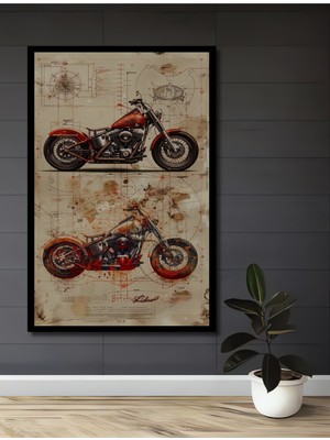 Teona Ahşap Çerçeve Görünümlü Klasik Motosiklet Tasarımı Dekoratif Ahşap Mdf Tablo Dikdörtgen Tablo