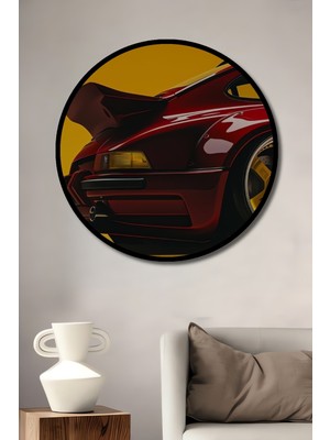 Teona Ahşap Çerçeve Görünümlü Kırmızı Spor Araba Dekoratif Ahşap Mdf Ev Duvar Tablo Yuvarlak Ev Duvar Tablo