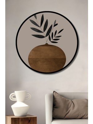 Teona Ahşap Çerçeve Görünümlü Zeytin Dalları Ahşap Mdf Dekoratif Ev Duvar Tablo Yuvarlak Ev Duvar Tablo
