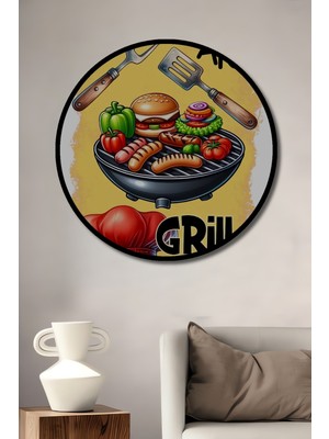 Teona Ahşap Çerçeve Görünümlü Barbekü Keyfi Dekoratif Ahşap Mdf Ev Duvar Tablo Yuvarlak Ev Duvar Tablo