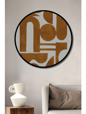 Teona Ahşap Çerçeve Görünümlü Soyut Sanat Kahverengi Geometrik Ahşap Mdf Dekoratif Tablo Yuvarlak Tablo