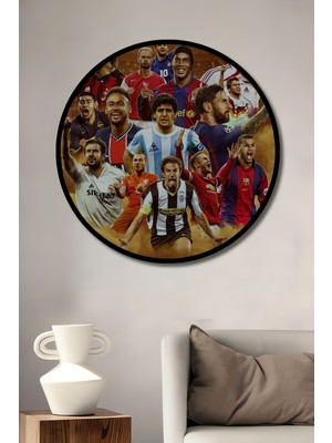 Teona Ahşap Çerçeve Görünümlü Futbol Efsaneleri Dekoratif Ahşap Mdf Ev Duvar Tablo Yuvarlak Ev Duvar Tablo