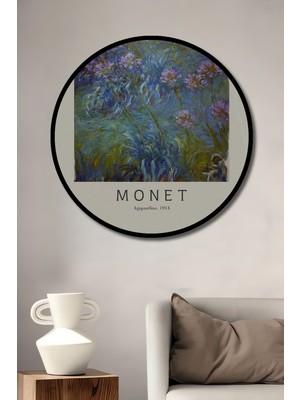 Teona Ahşap Çerçeve Görünümlü Monet Manzara Dekoratif Ahşap Mdf Ev Duvar Tablo Yuvarlak Ev Duvar Tablo